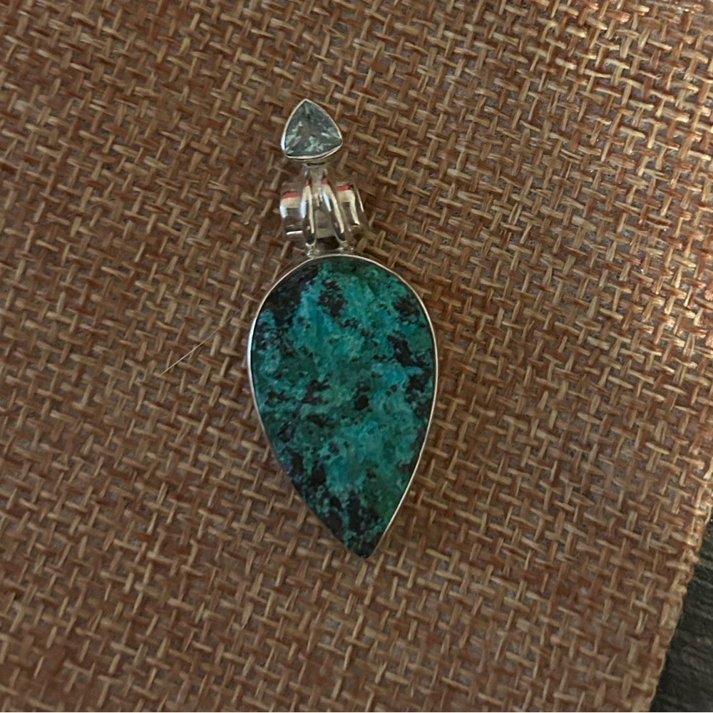 Topaz and Chrysocolla Dioptase  .925 Pendant